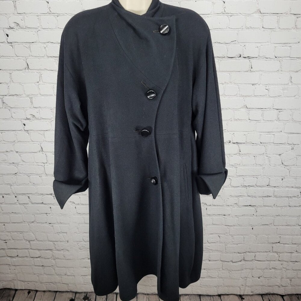 VTG Alik Singer New York Black 100% Cashmere Buttoned Long Jacket Size Small S